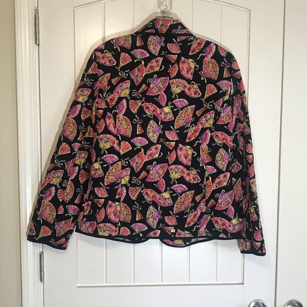 R.Q.T Quilted Collared Zip Front Japanese Fan Print Jacket LARGE - Picture 3 of 6